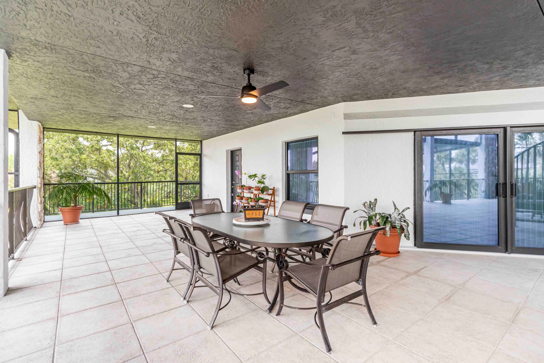 Second-floor patio seating area