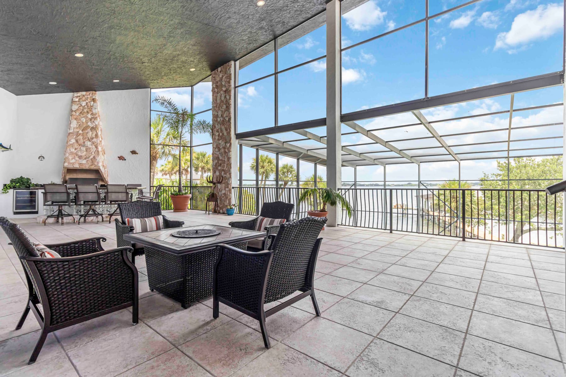 View from the second-floor patio toward the river