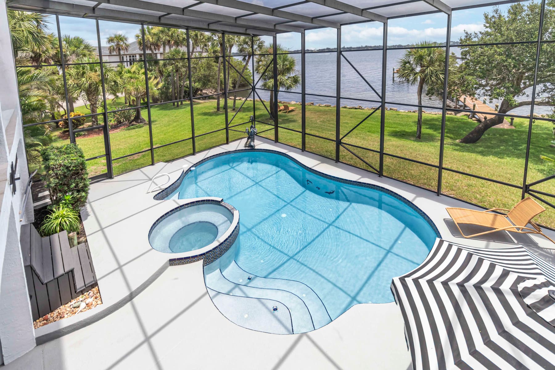 Pool area with river views