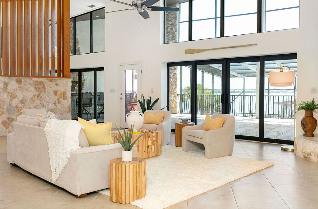 Second-floor living room and dining area